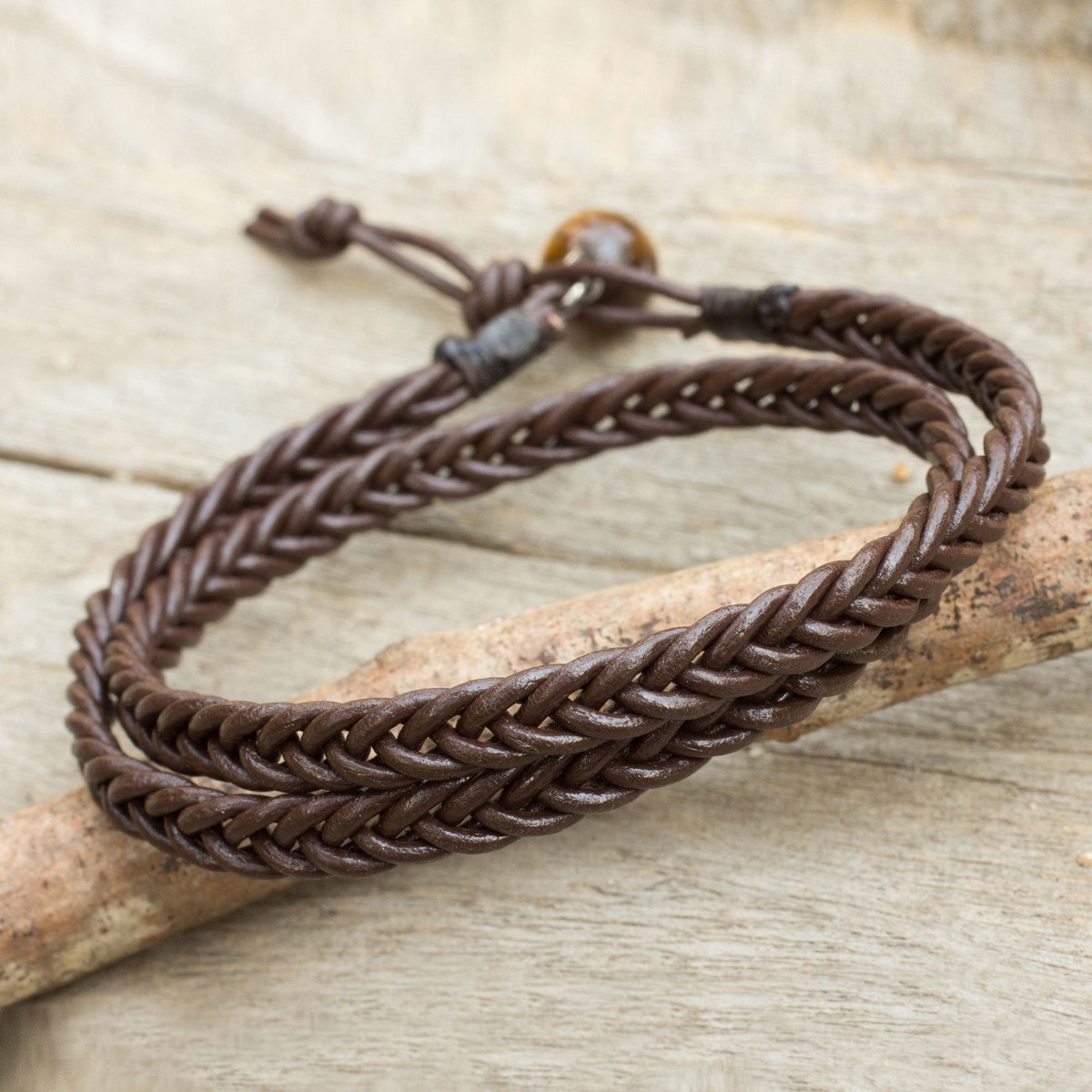 Hand Braided Brown Leather Mens Wrap Bracelet – Double Chocolate – 15 inches (member)