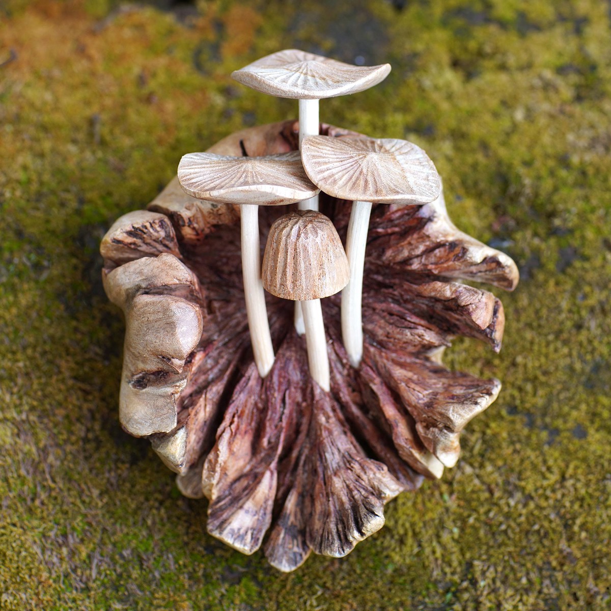 Hand Carved Balinese Mushroom Statuette – Young Mushrooms