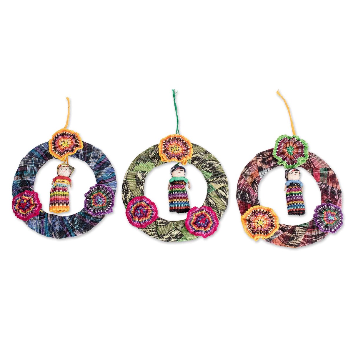 Guatemalan Set of 3 Handcrafted Cotton Doll Ornaments - Joyful Friends (member)