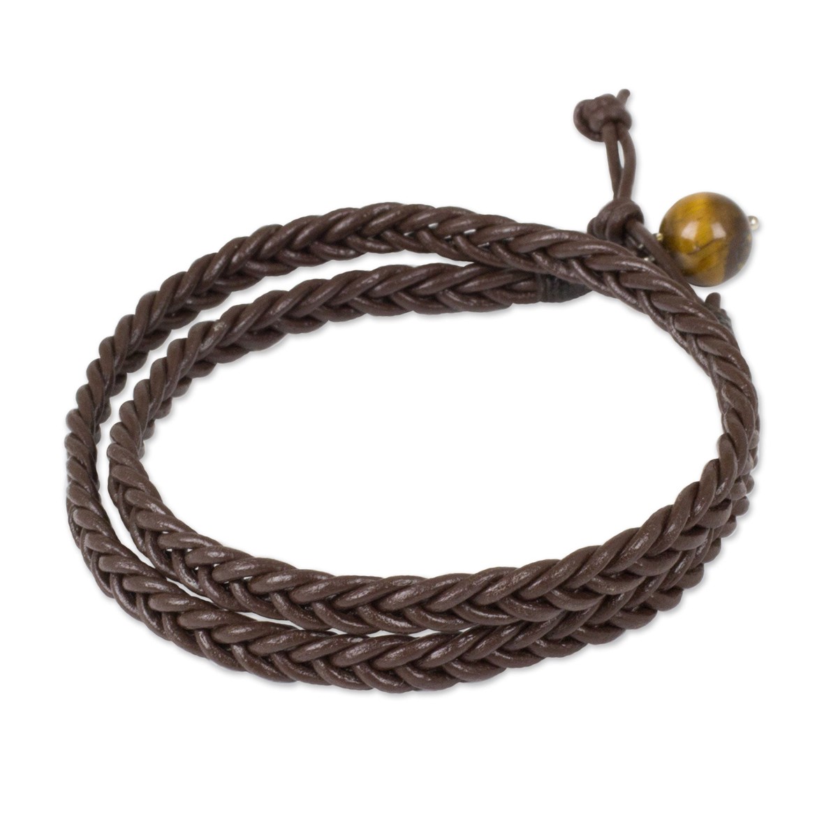 Hand Braided Brown Leather Mens Wrap Bracelet – Double Chocolate – 17 inches