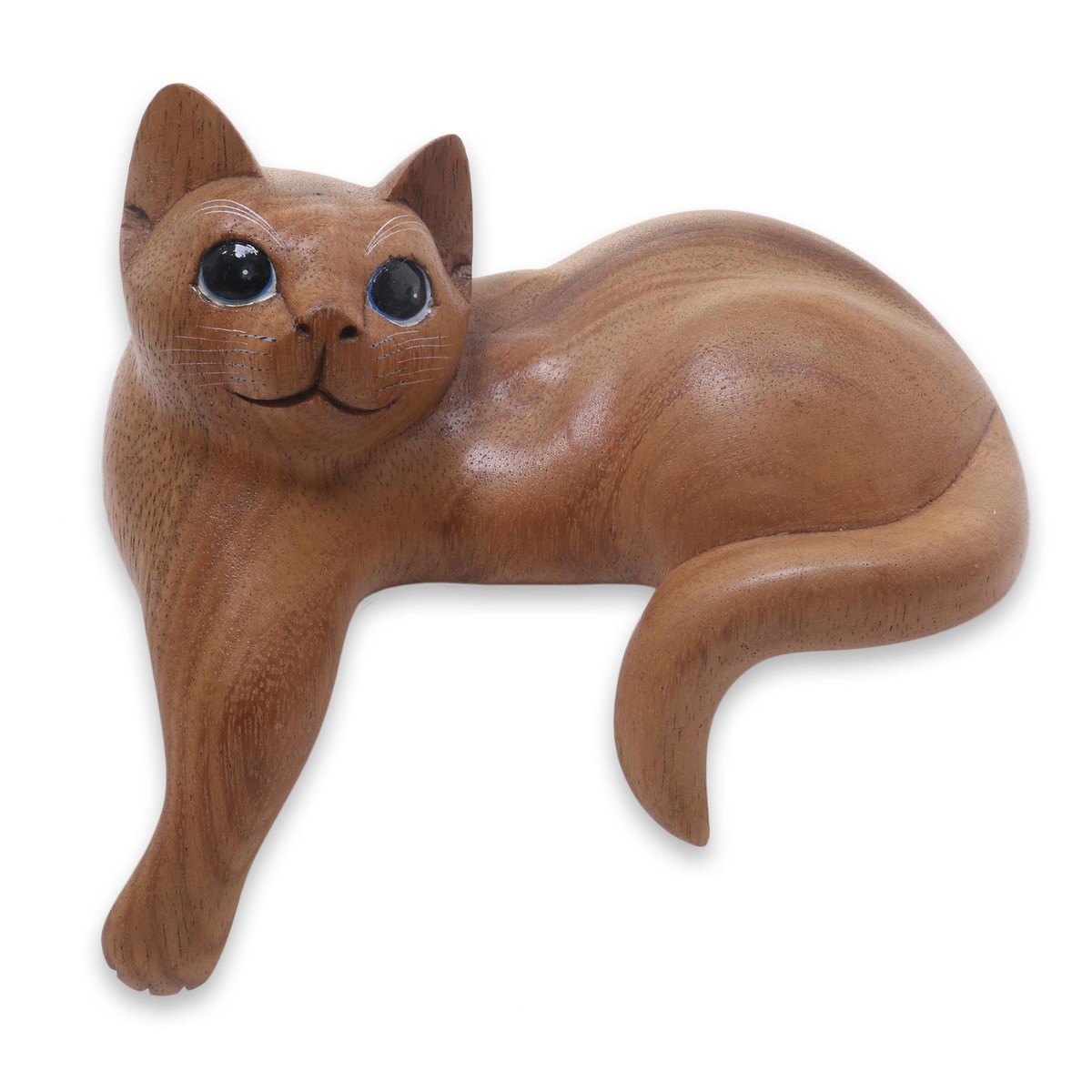 Hand Carved Kitty Cat Sculpture in Medium Wood Finish – Watchful Ginger Cat (member)