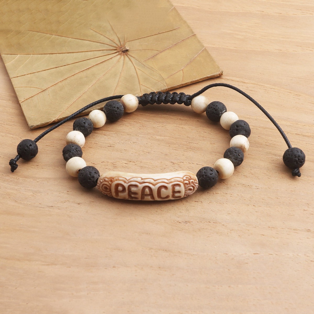 Hand Carved Lava Stone Beaded Peace Bracelet – Suggestion of Peace