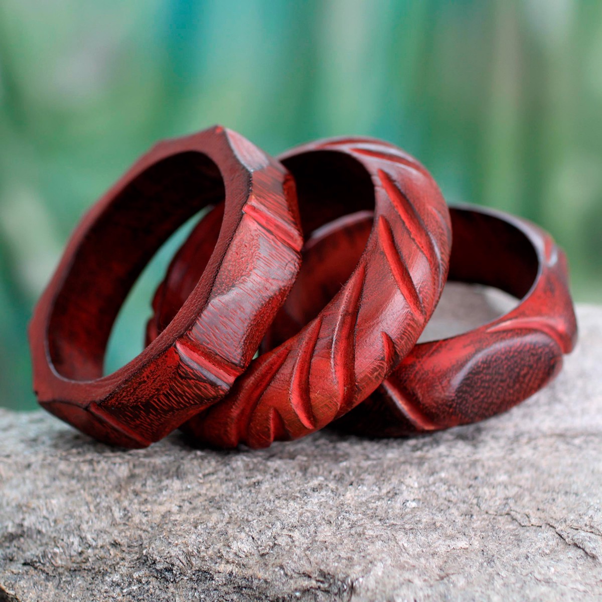 Hand Carved Mango Wood Bangle Bracelets India (Set of 3) – Indian Romance