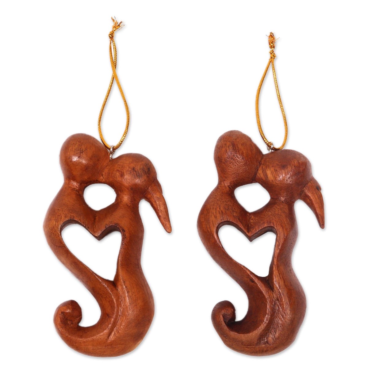 Hand Carved Suar Wood Heart Ornament Paie of Kissing Couple - Kiss of Love (member)
