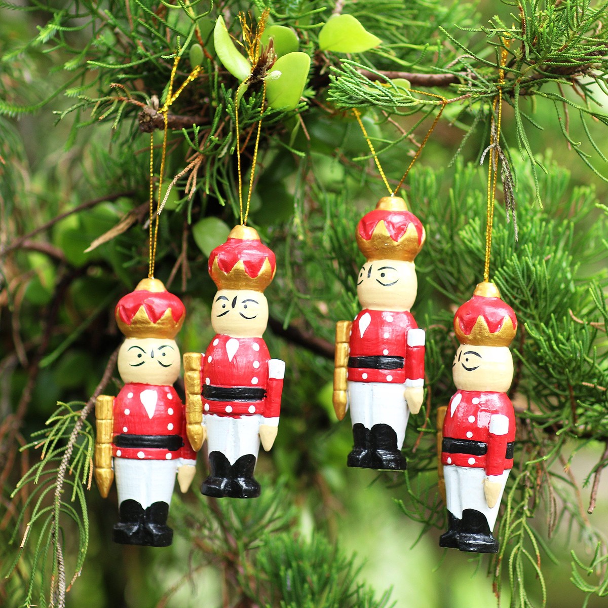 Hand Crafted Albesia Wood Holiday Ornaments (Set of 4) - Toy Soldiers