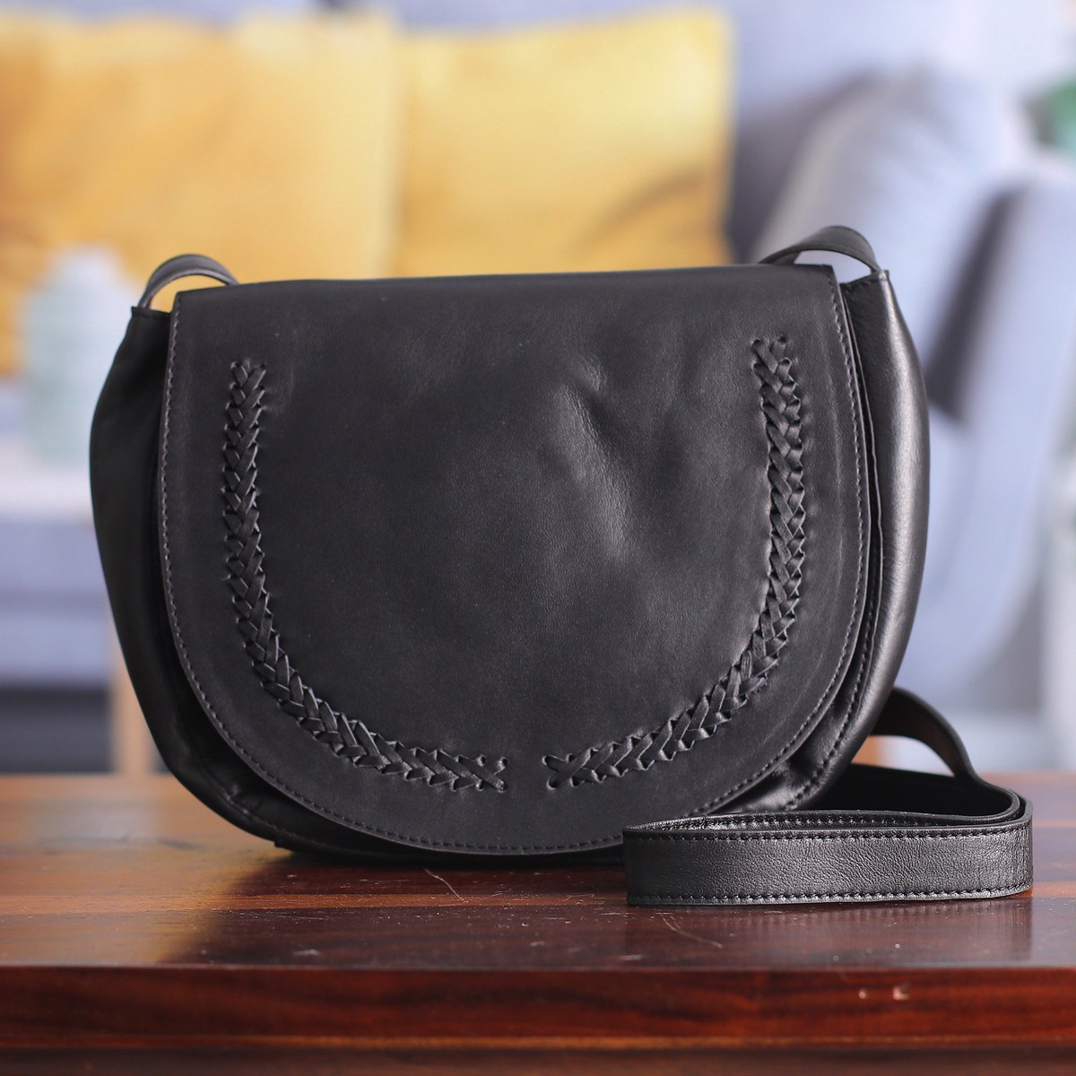 Hand Crafted Black Leather Sling Bag – Sing Softly in Black’