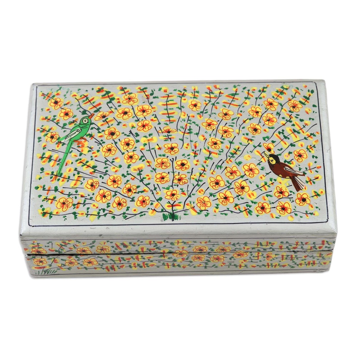 Hand Crafted Decorative Wood and Papier Mache Box – Sing-Song in Silver (member)