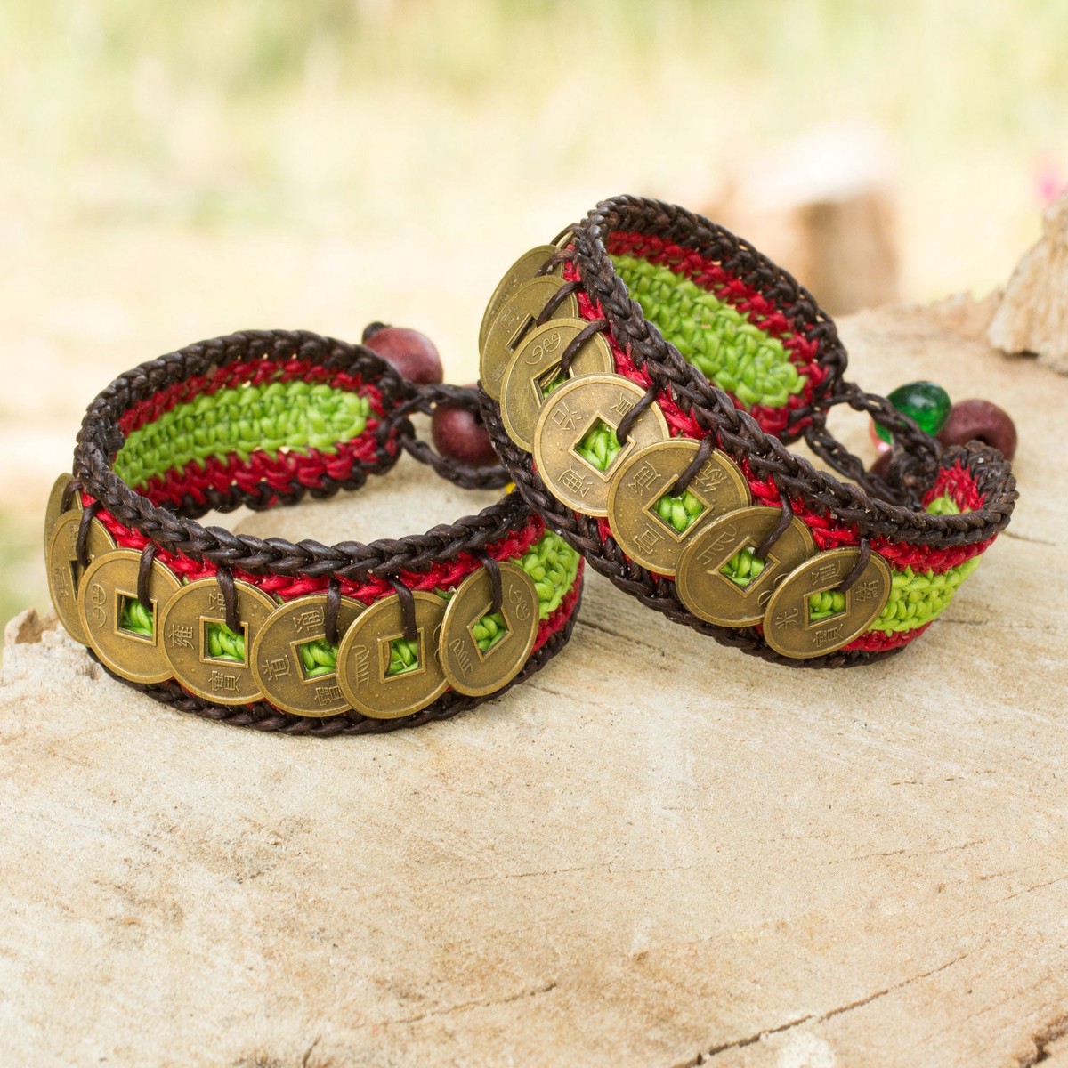 Hand Crafted Good Fortune Wristband Bracelets (Pair) – Coins of Harmony