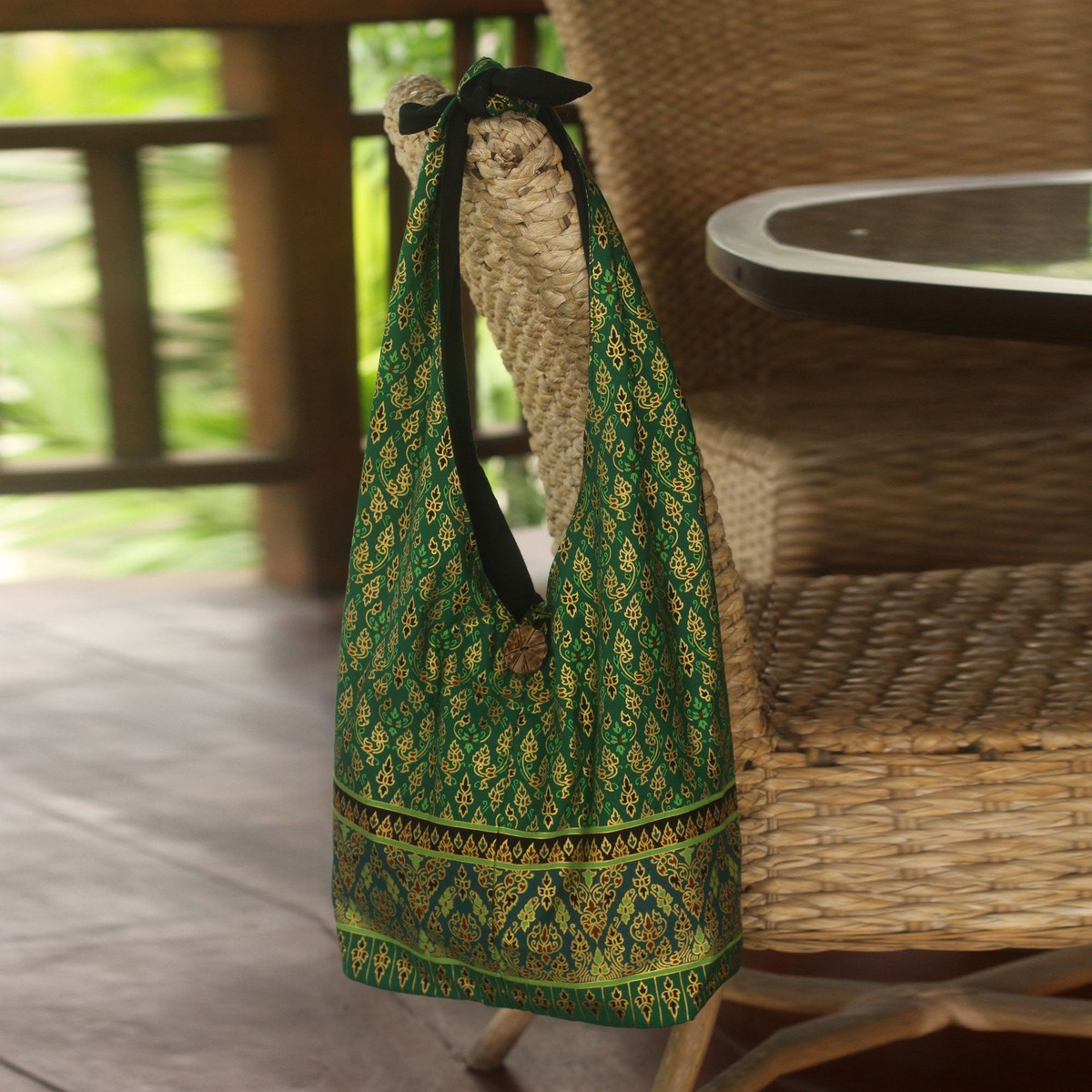 Hand Crafted Cotton Sling Handbag from Thailand – Royal Thai Emerald