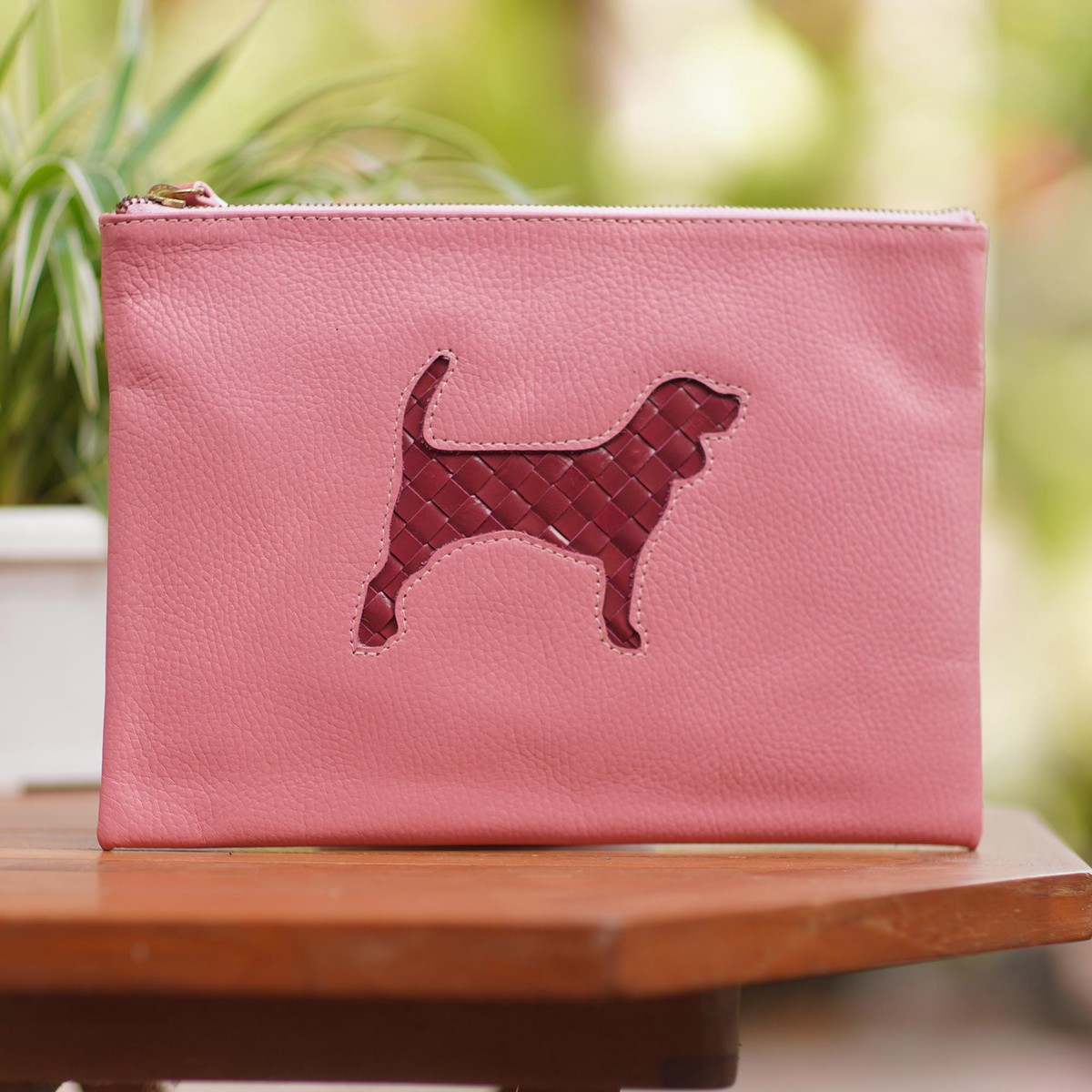 Hand Crafted Dog-Themed Leather Clutch – Dog’s Life in Pink
