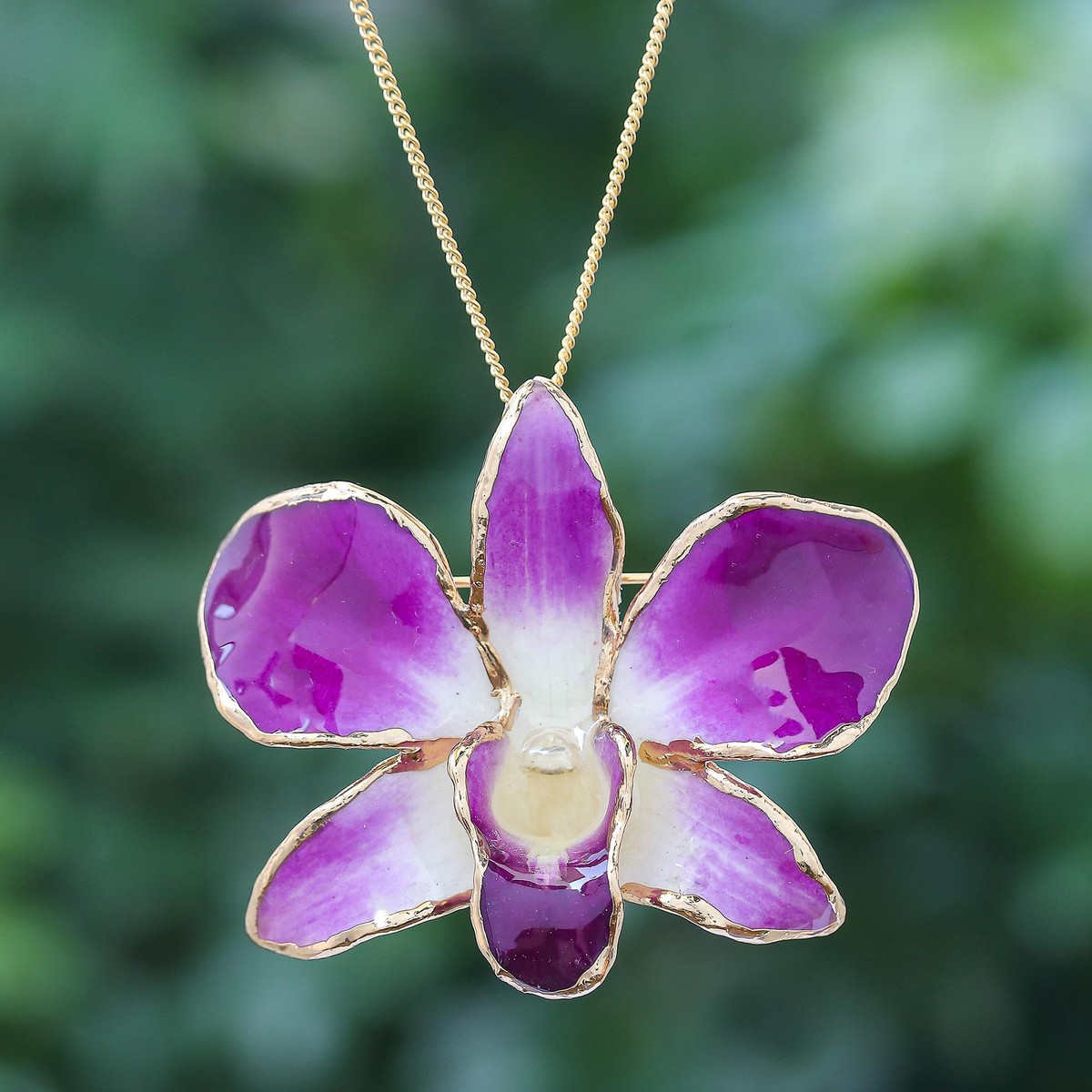 Hand Crafted Orchid Petal Pendant Necklace and Brooch – Orchid Magic in Purple