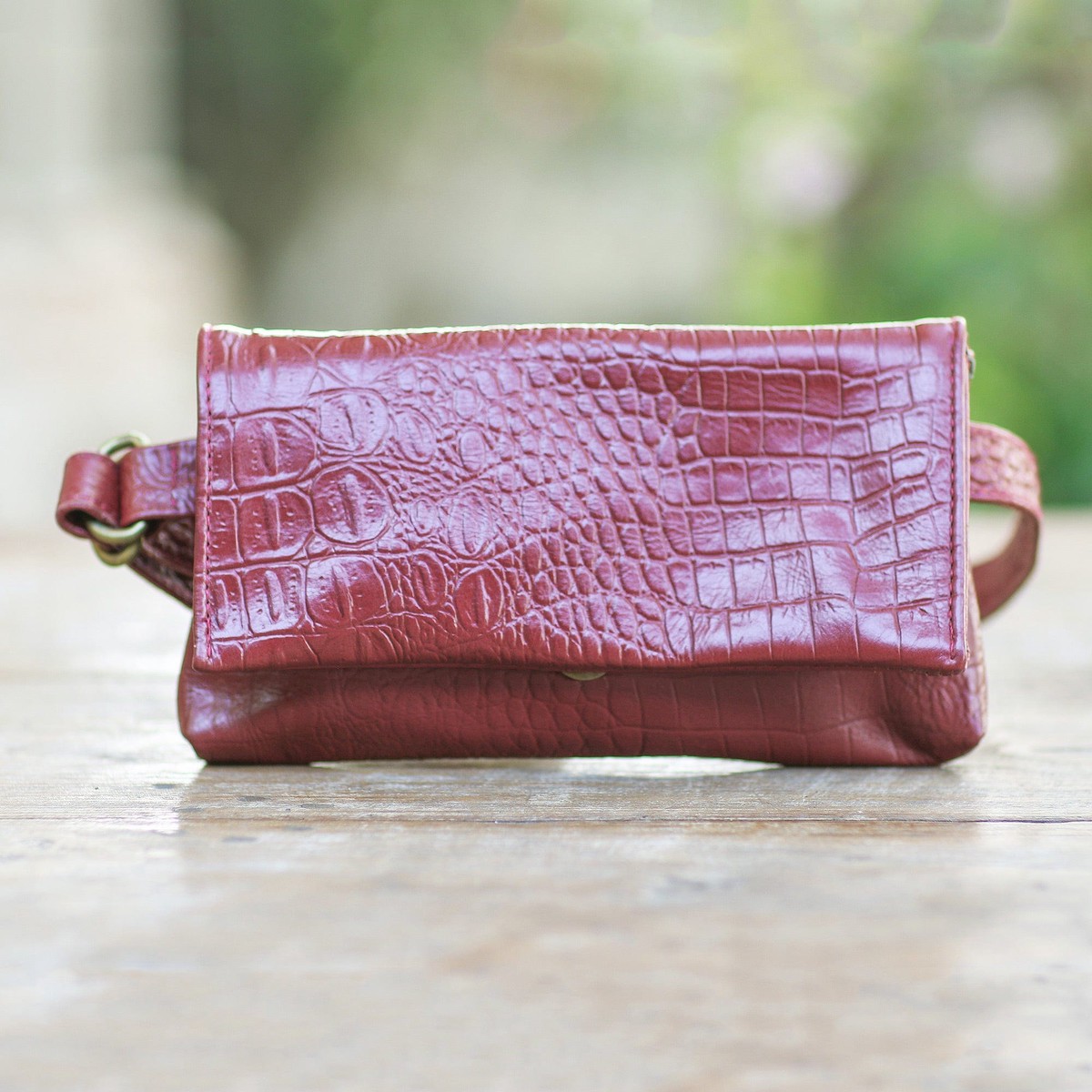 Hand Crafted Leather Crocodile Texture Waist Bag – Cool Carrier in Red Croco