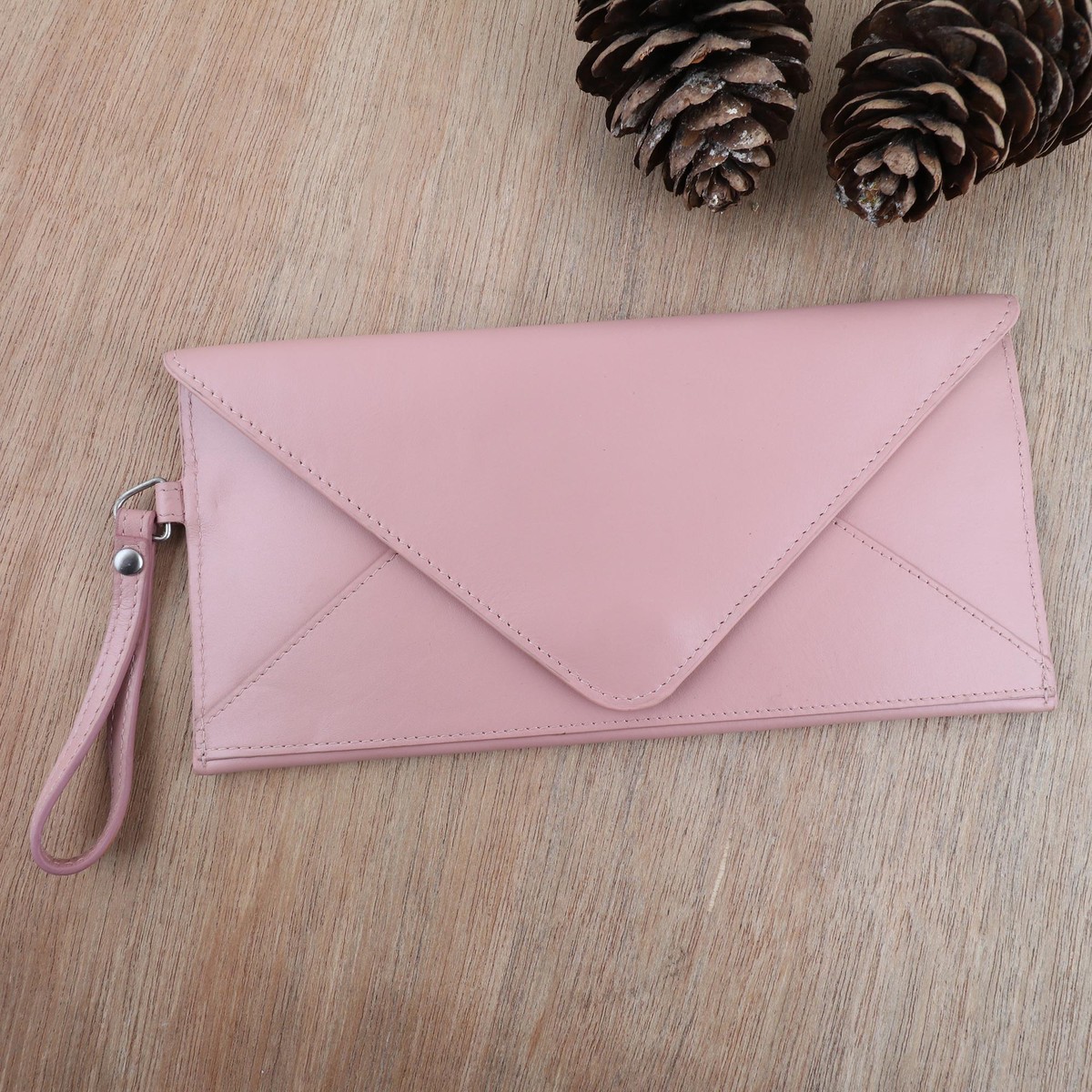 Hand Crafted Pink Leather Wristlet – Cotton Candy in Pink