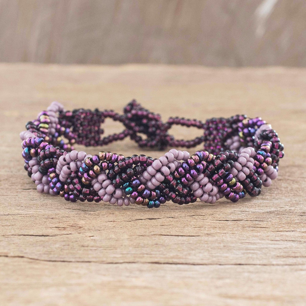 Hand Crafted Purple Bead Bracelet – Braided Plum