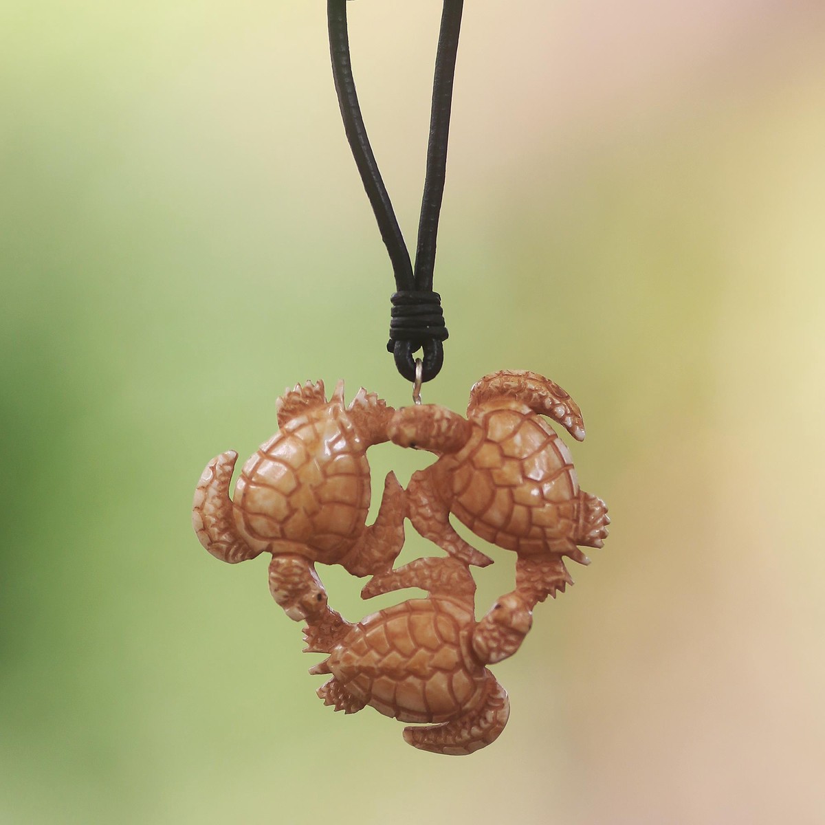 Hand Crafted Turtle Pendant on Leather Cord Necklace – Happy Turtle