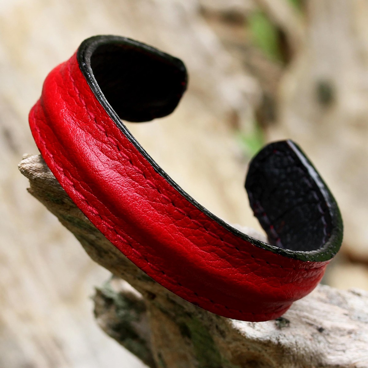 Hand Crafted Unisex Red Leather Cuff Bracelet from Thailand – Simply Red