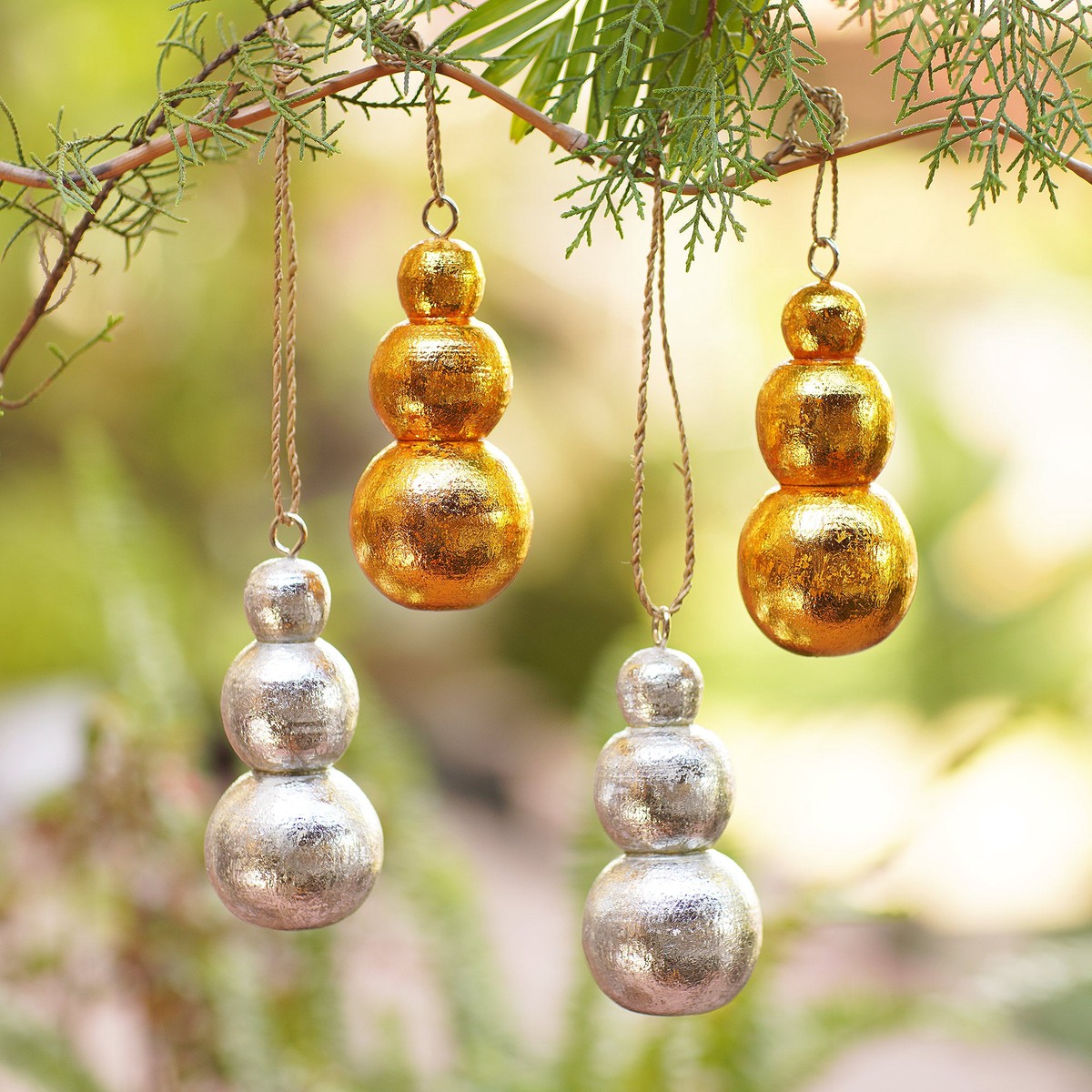 Hand Crafted Wood Holiday Ornaments from Bali (Set of 4) - Shimmering Snowmen
