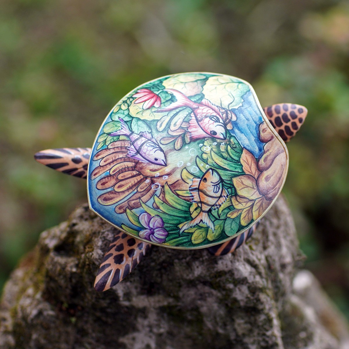 Hand Crafted Wood Jewelry Box – Sea Turtle