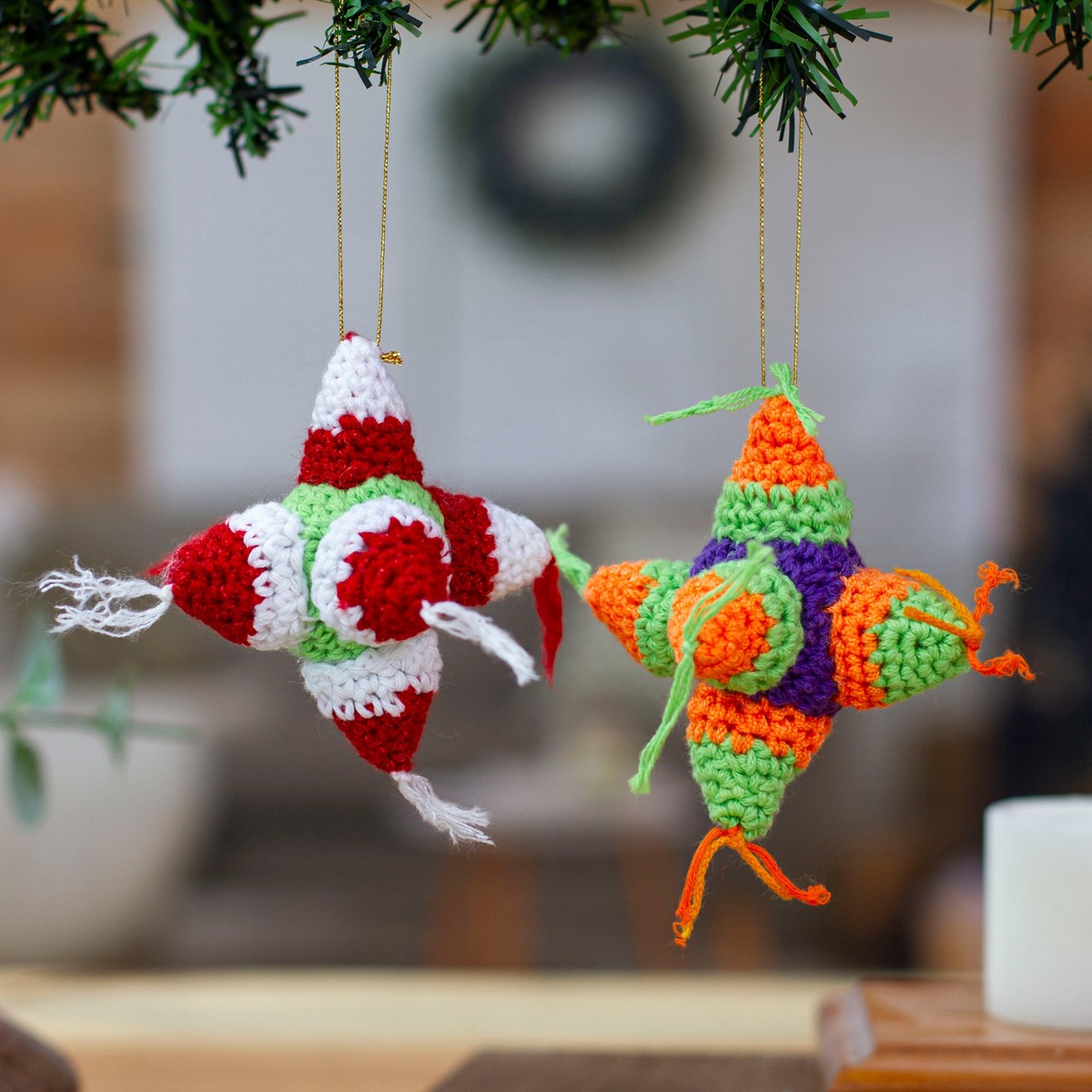 Hand Crocheted Colorful Piata Ornaments (Pair) - Piata Cheer