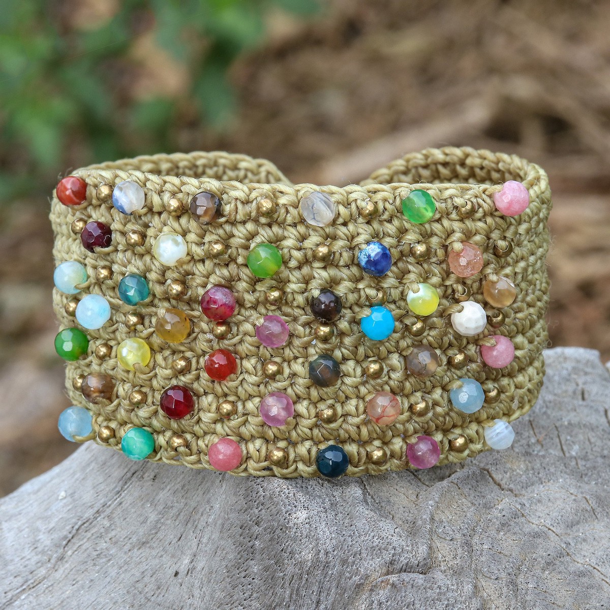 Hand Crocheted Wristband Bracelet with Multi Color Agates – Life in Pai