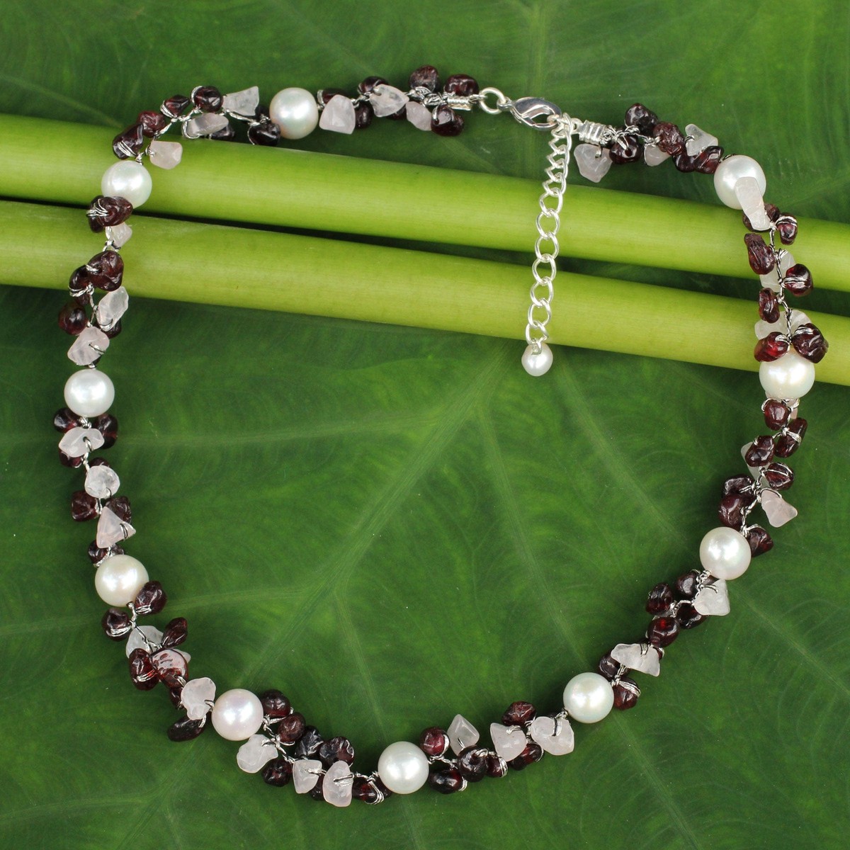 Hand Knotted Pearl Garnet and Rose Quartz Choker Necklace – Luscious Chic