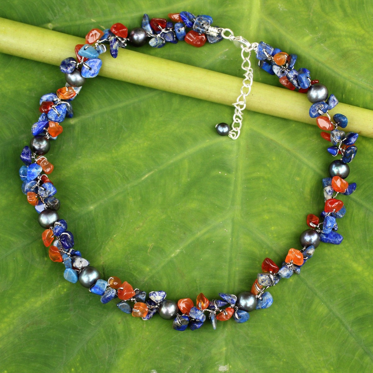Hand Knotted Pearl Lapis Lazuli Carnelian Choker Necklace – Luscious Chic