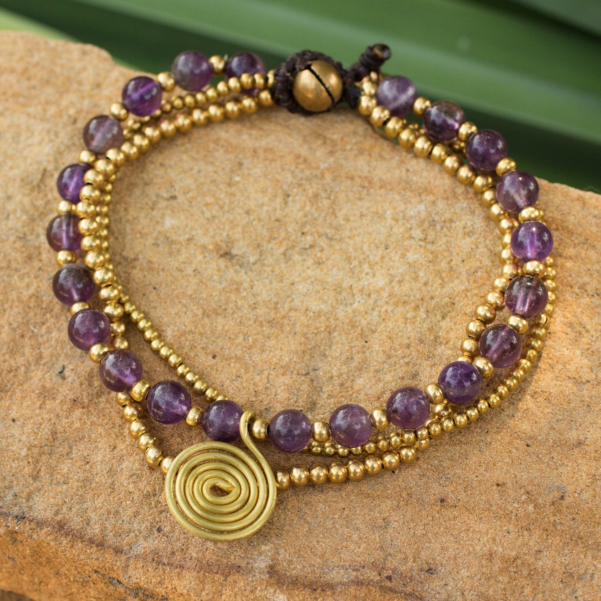 Hand Made Brass Beaded Amethyst Bracelet – Daydreams