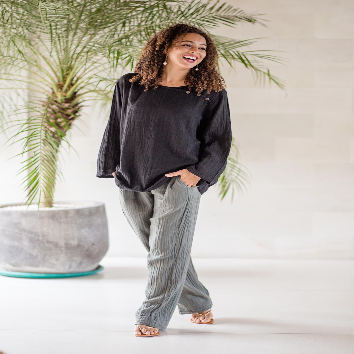 Hand Made Double Gauze Cotton Pants – Cool Classic in Grey – S (member)