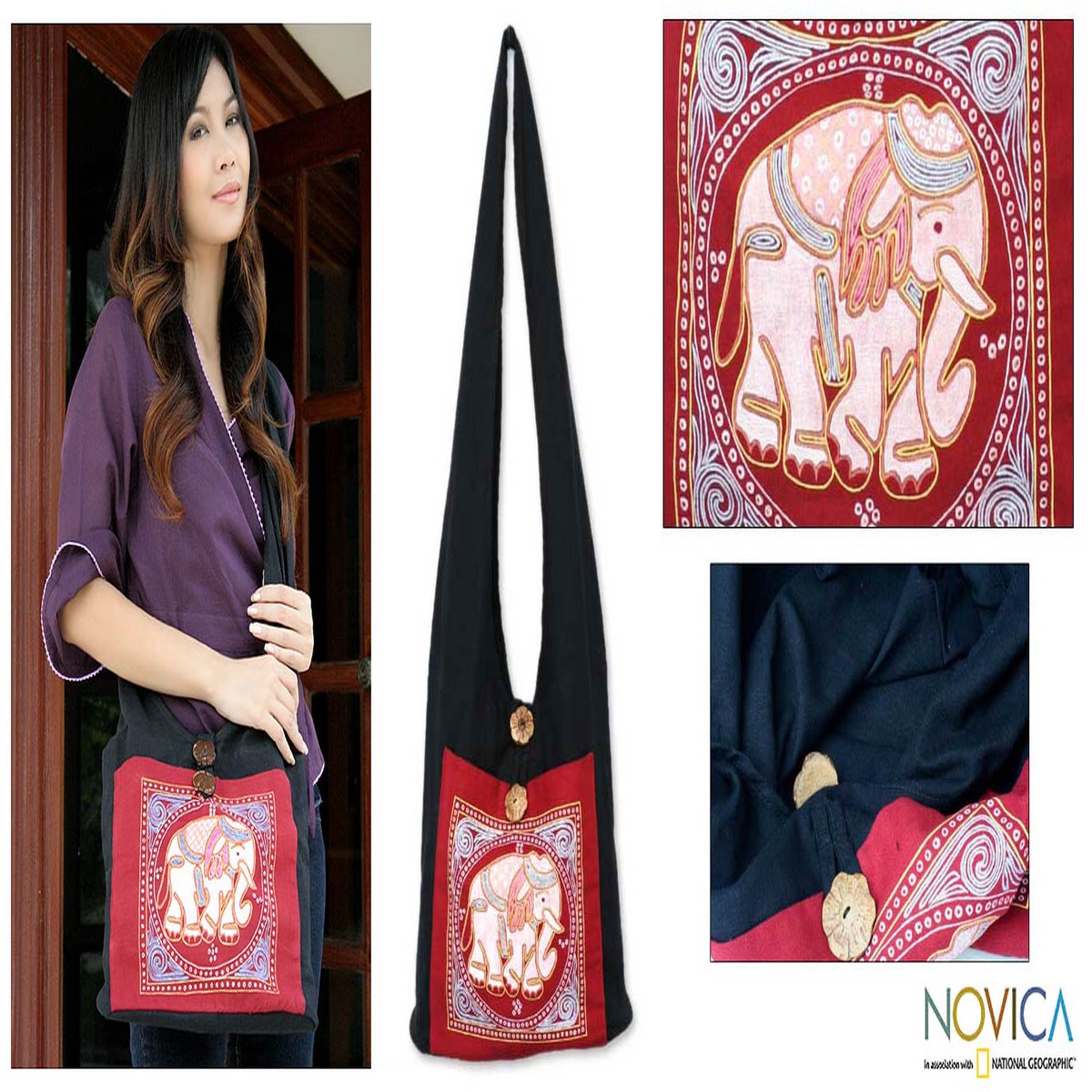 Hand Made Cotton Shoulder Bag – Red Elephant Luck