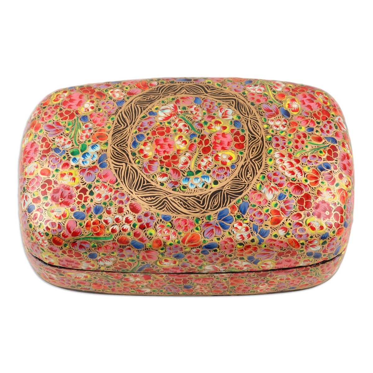 Hand Made Decorative Papier Mache Box from India – Kashmir Cheer in Rainbow (member)