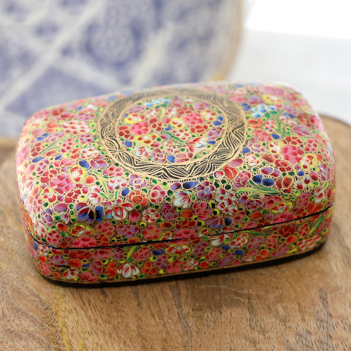 Hand Made Decorative Papier Mache Box from India – Kashmir Cheer in Rainbow