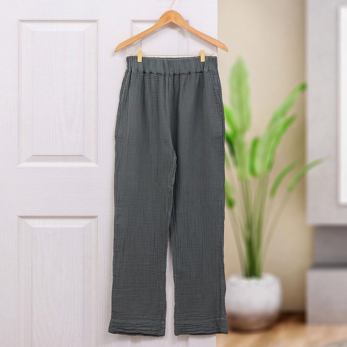 Hand Made Double Gauze Cotton Pants – Cool Classic in Grey – L