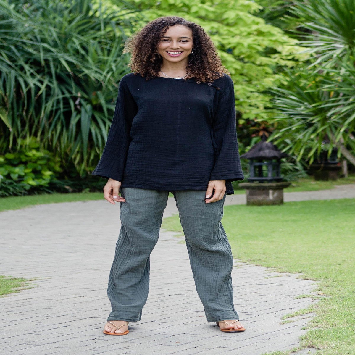 Hand Made Double Gauze Cotton Pants – Cool Classic in Grey – XXL (member)