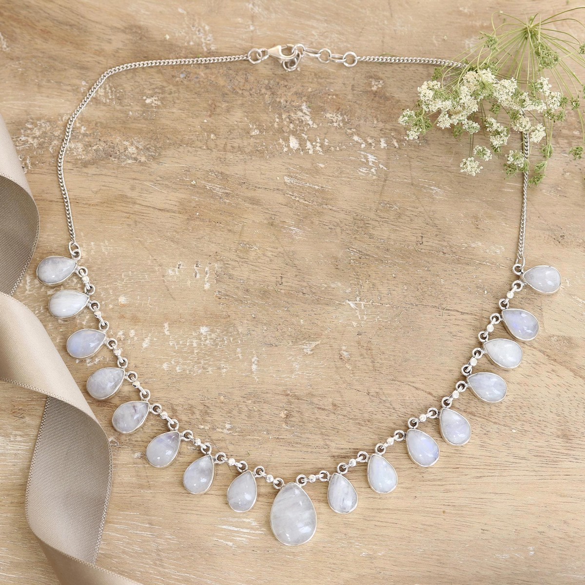 Hand Made Moonstone Jewelry Sterling Silver Necklace – Luminous Light