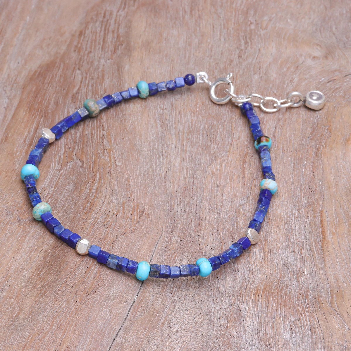 Hand Made Lapis Lazuli and Jasper Beaded Bracelet – Blue Cubed
