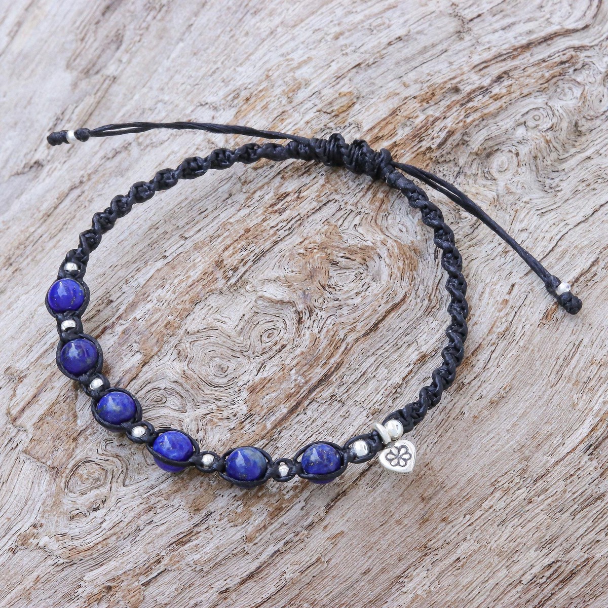 Hand Made Lapis Lazuli and Silver Macrame Cord Bracelet – Lapis Love
