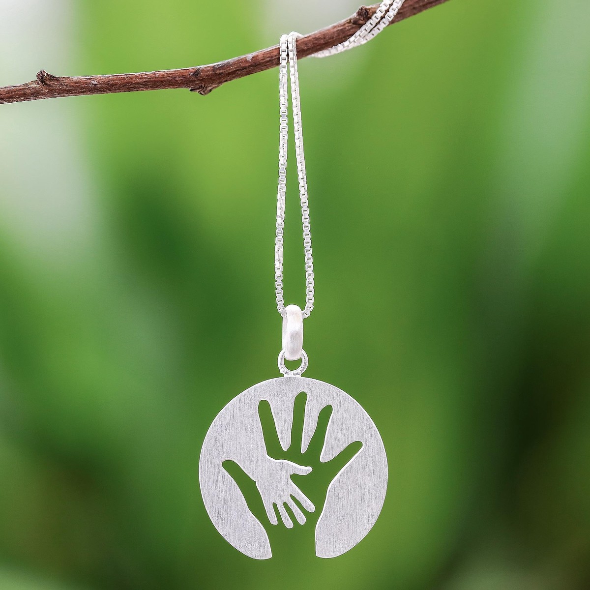 Hand Motif Inspirational Sterling Silver Pendant Necklace – Generations