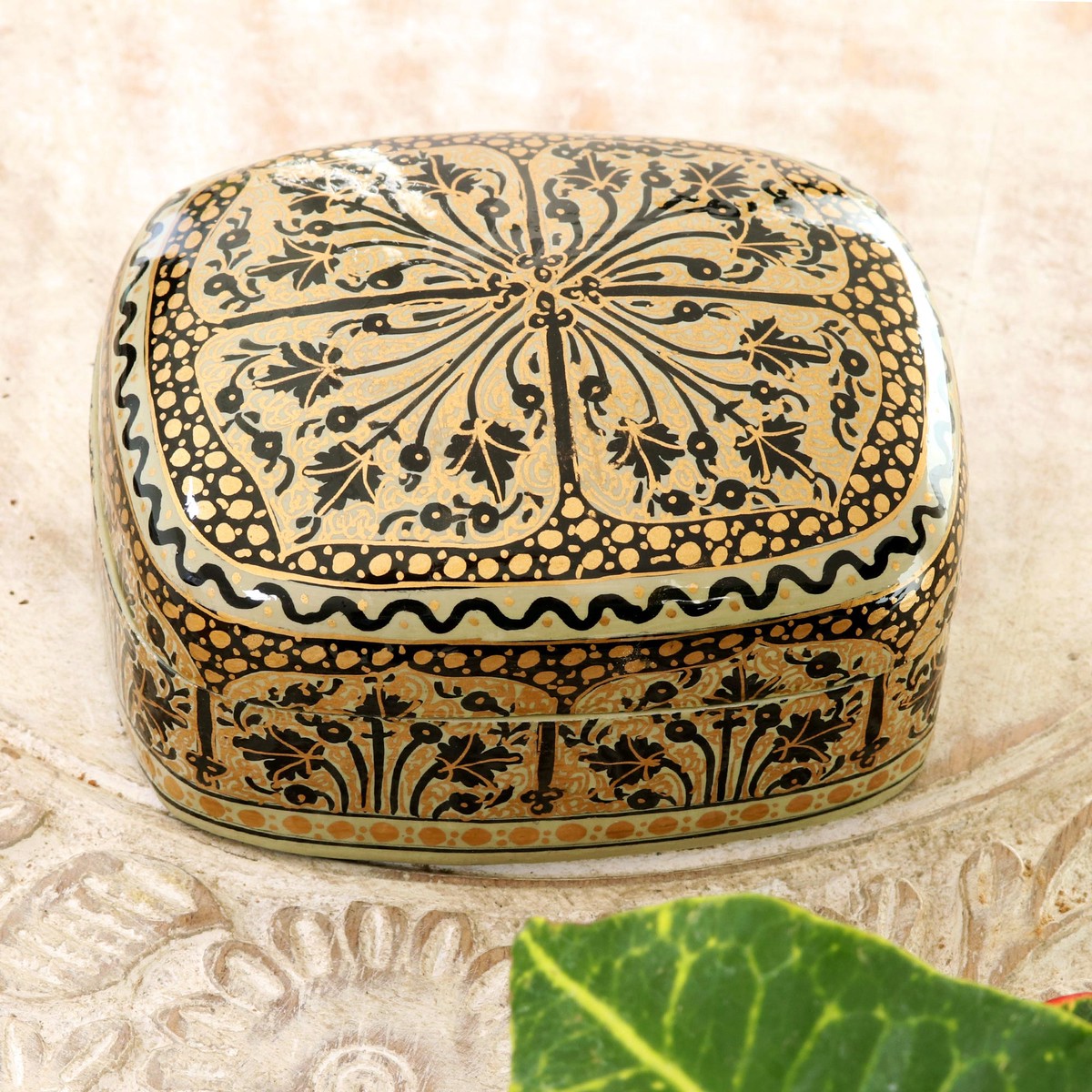Hand Painted Black and Gold Decorative Box – Srinagar Delight