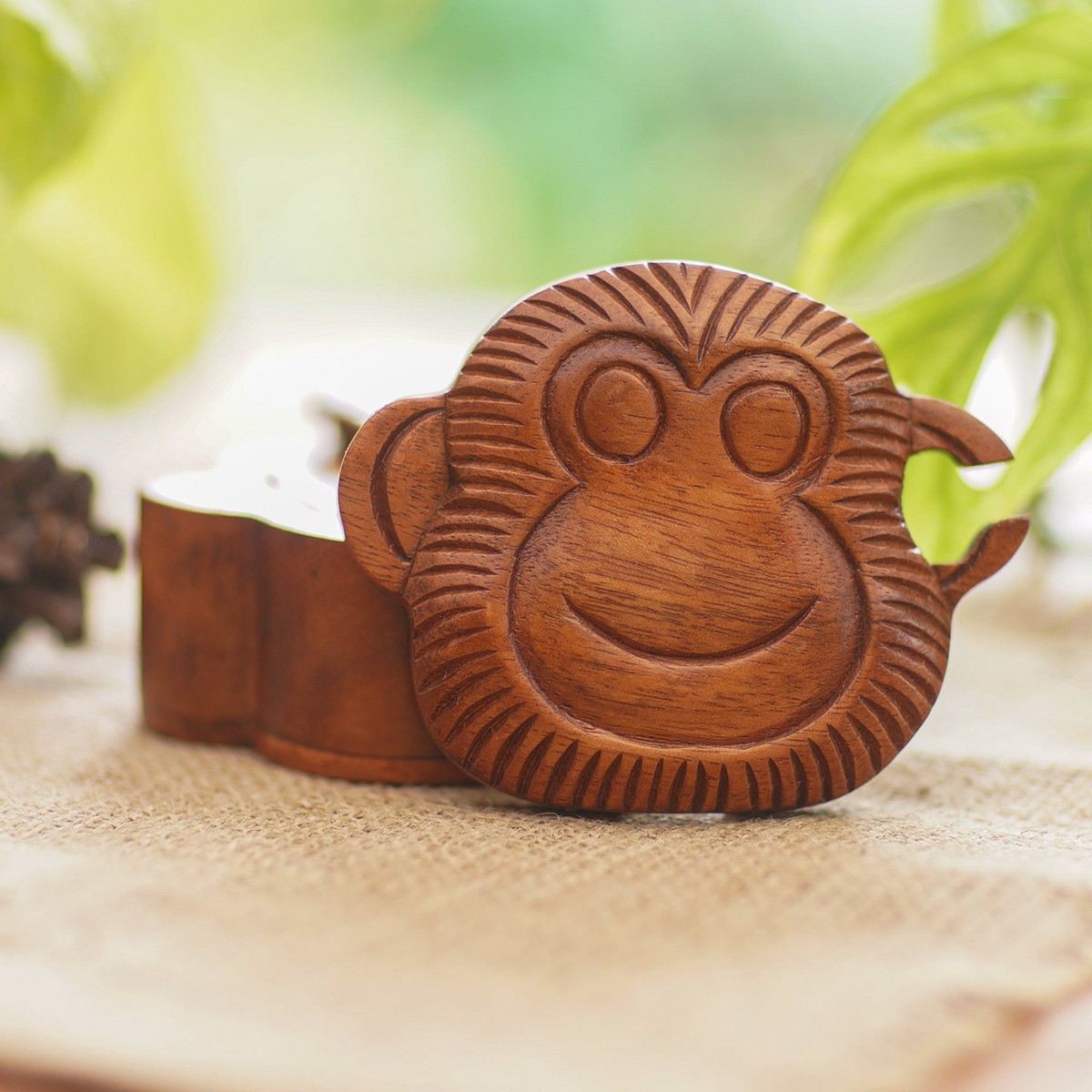 Hand Made Wood Puzzle Box Monkey Face from Indonesia – Happy Monkey