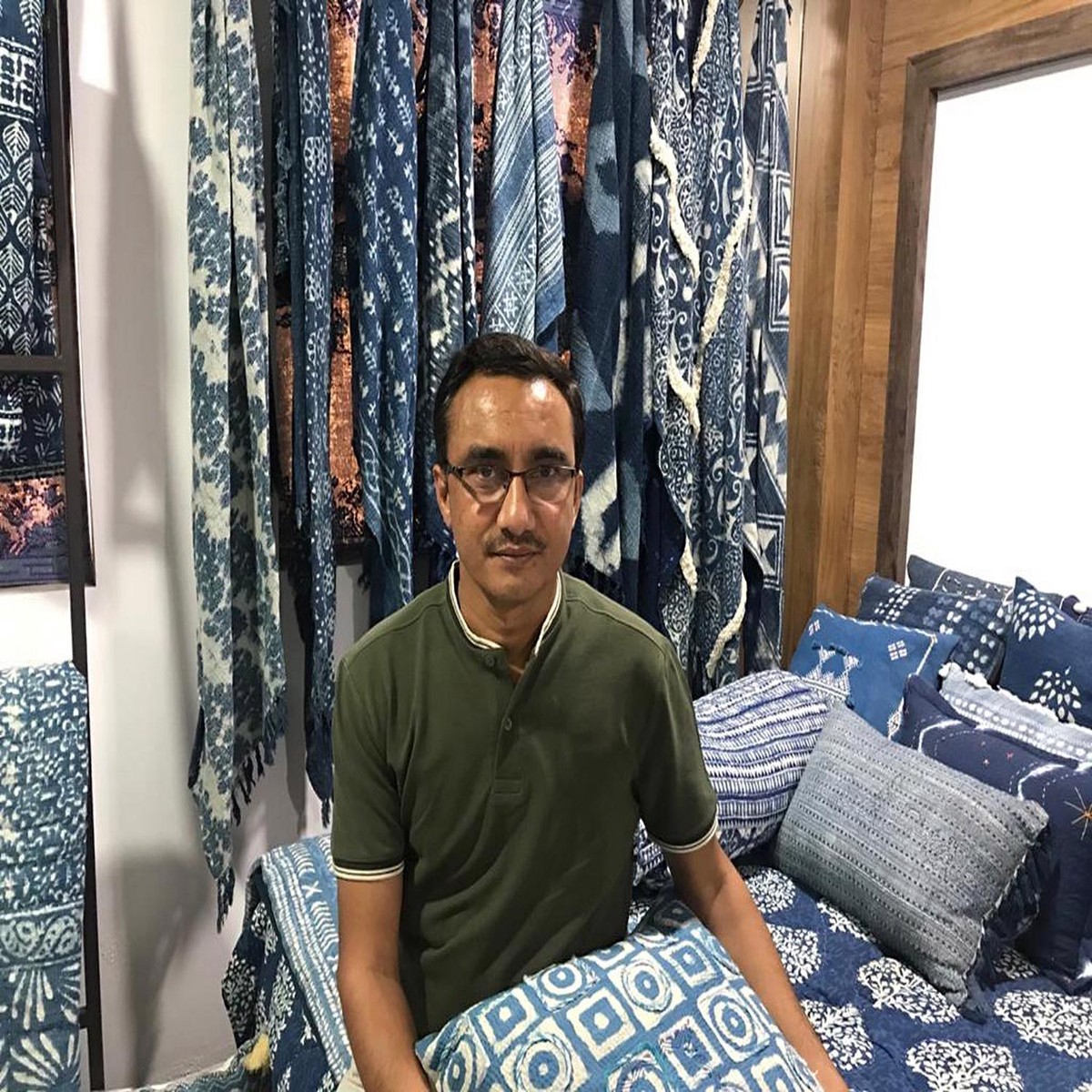 Hand-Block Printed Diamond-Themed Cyan and Blue Cotton Pants - Blue City - XL