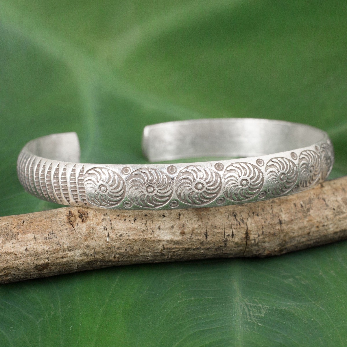 Hand Stamped Karen Hill Tribe Artisan Silver Cuff Bracelet - Karen Whirlwind