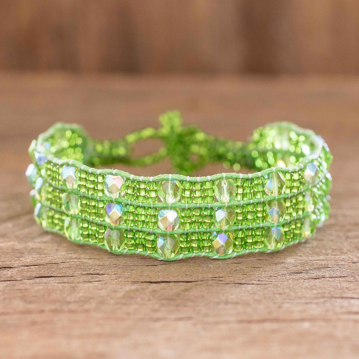 Hand-Beaded Lime Green Bracelet - Kinship in Spring Green