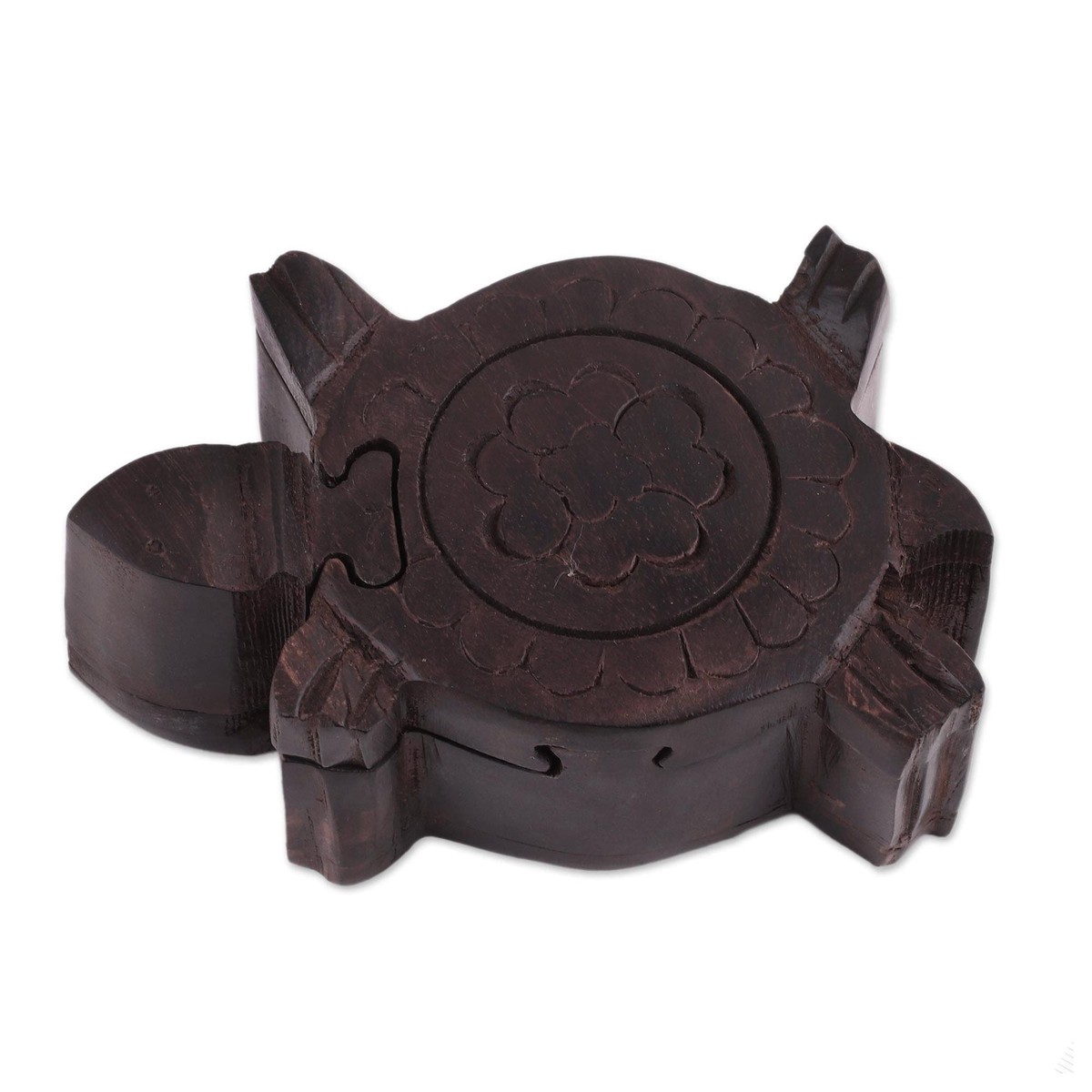 Hand-Carved Mango Wood Turtle Puzzle Box from India - Flower Turtle (member)