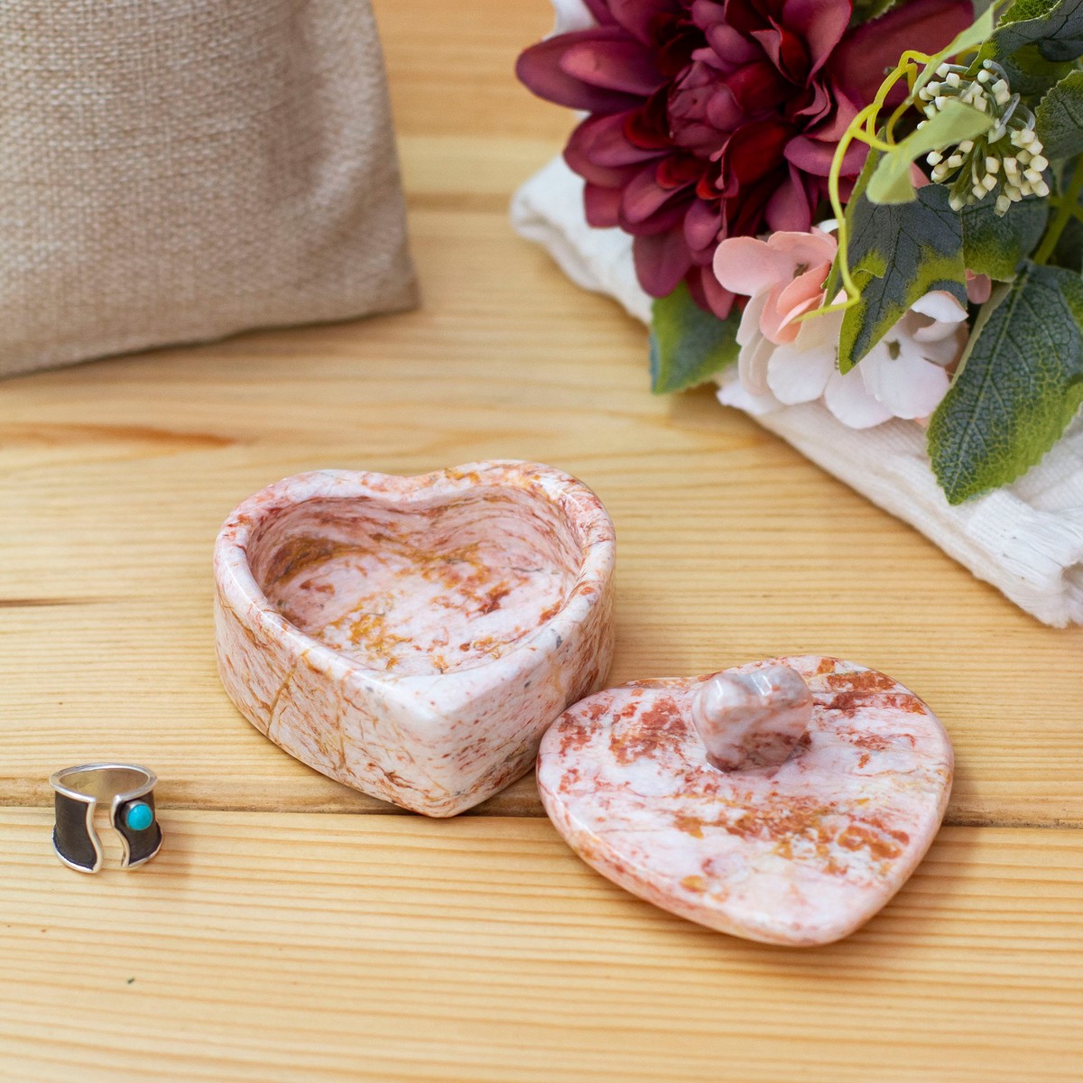 Hand-Carved Marble Decorative Jewelry Box with Heart Design - I Give You my Heart