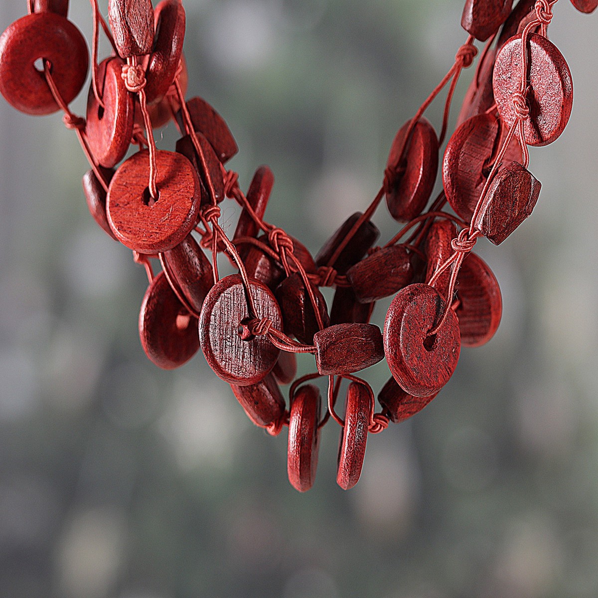 Hand-Carved Wood Beaded Statement Necklace from India in Red – Sunset Kiss