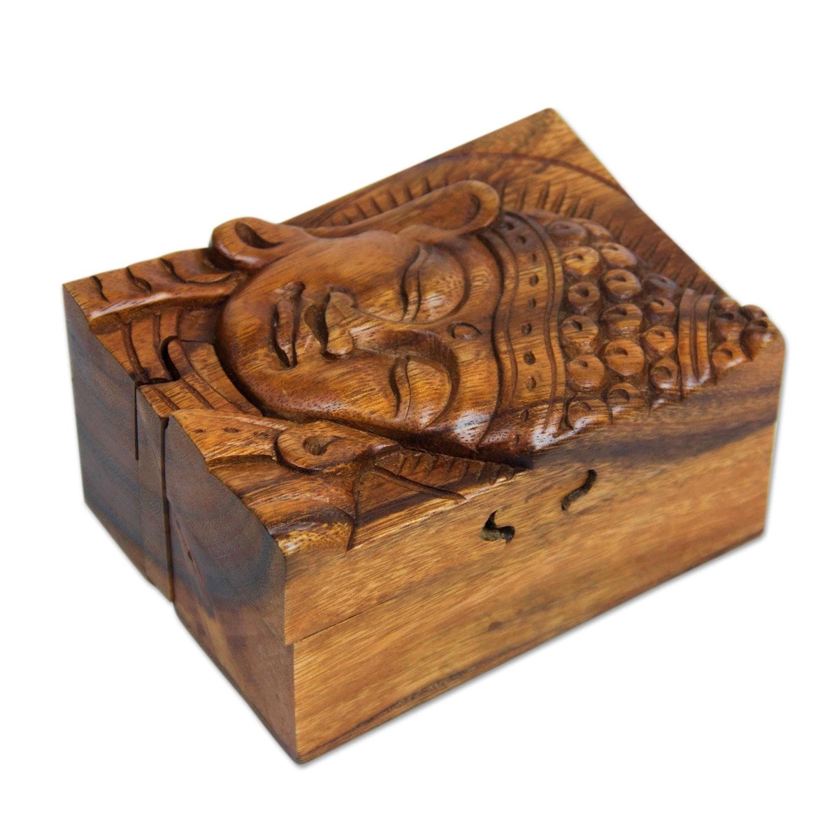 Hand-carved Wood Puzzle Box Buddhist Art - Glorious Buddha (member)