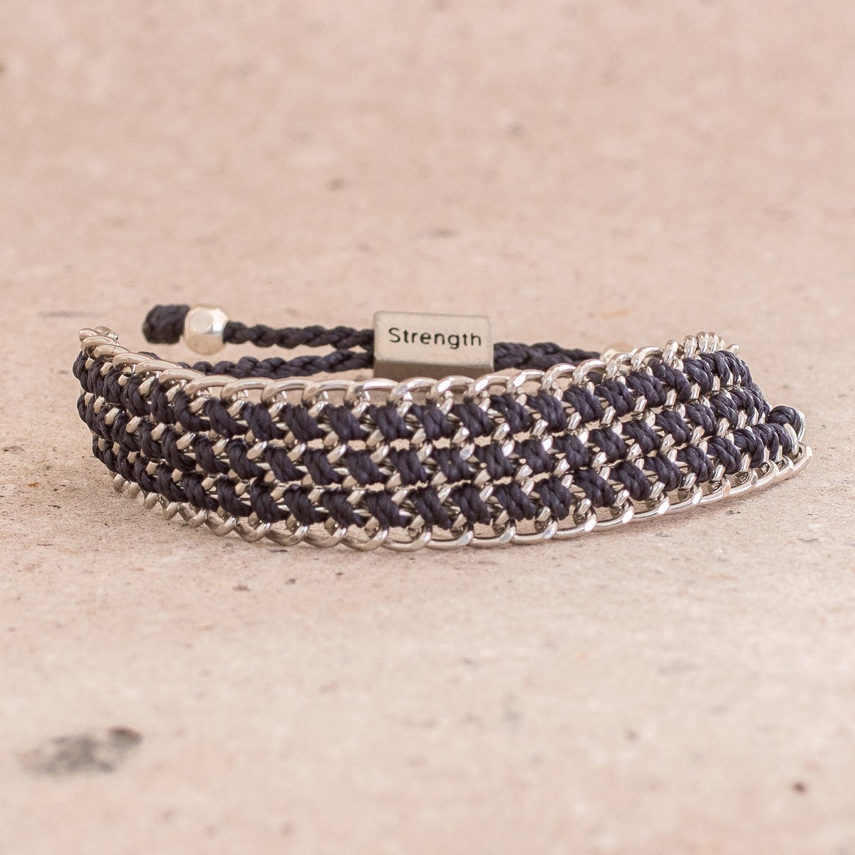 Hand-Knotted Wristband Bracelet in Navy with Metal - Bold Mail in Navy