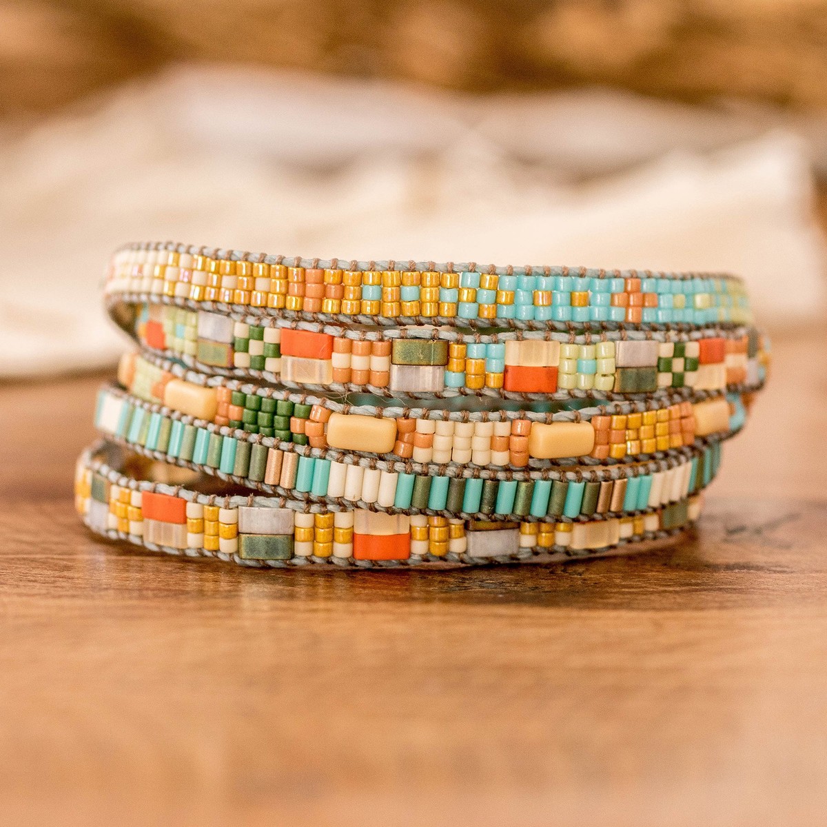 Hand-Loomed Bohemian Beaded Wrap Bracelet in Vibrant Hues - Dawn Radiance