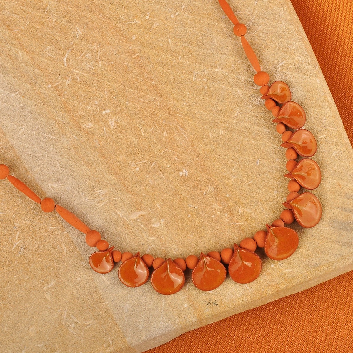 Hand-Painted Ceramic Beaded Droplet Necklace in Orange – Spicy Droplets