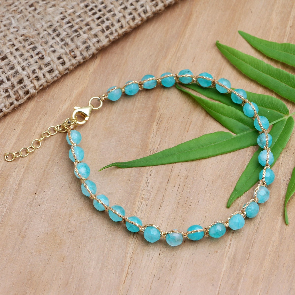 Handcrafted Amazonite Bead Bracelet - Aqua and Gold